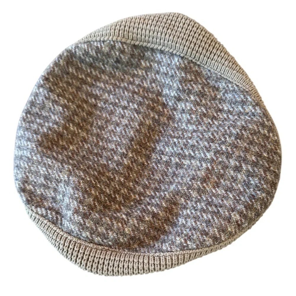 Vintage The Edinburgh Woolen Mill Pure Wool Brown Houdstooth Newsboy Cap Size OS